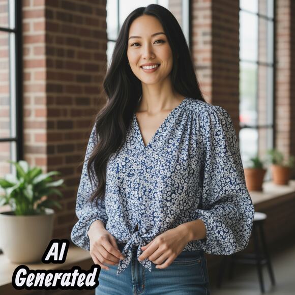 Collective Concepts (L) Naline Pleat Detail Tie Top - Stitch Fix V Neck Blouse - Picture 2 of 11